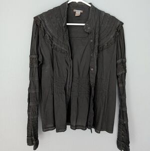 Persaman New York Black Ruffled Smocked Blouse